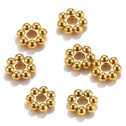 Mellemperle - snefnug. ION vakuum forgyldt stål. 6 mm. 5 stk.